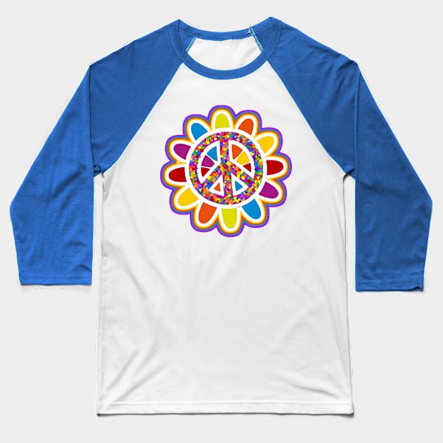 Flower Power Peace Sign Baseball T-Shirt by AlondraHanley